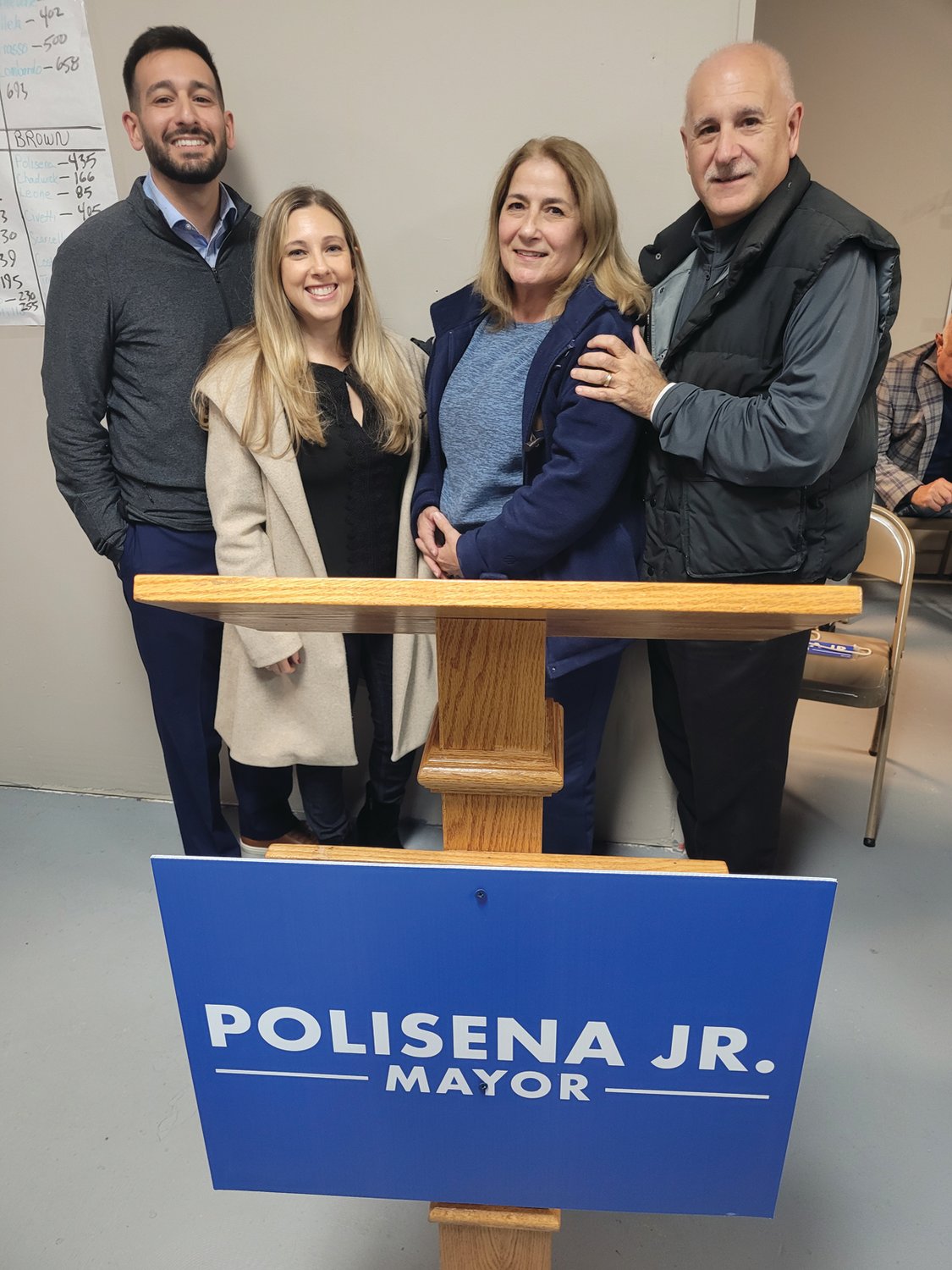 FAMILY AFFAIR: The Polisena family poses for a photo following Johnston Mayor-elect Joe Polisena Jr.’s General Election night victory.
